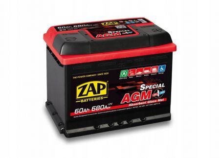 Akumulator 12V 60Ah 680A P+ Agm Zap (242/175/190)